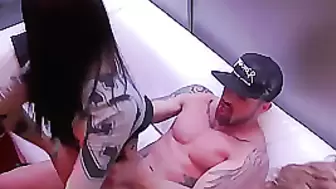 Adorable, african haired lady is swallowing penis in the night club, just like her friends are doing