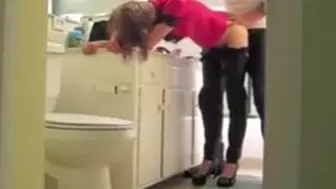 Bathroom slut bent over bathroom sink talking filthy