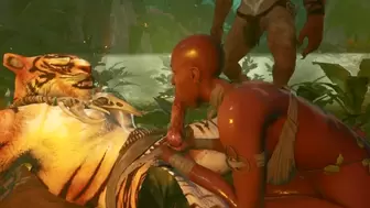 Tribe Woman Sucking Jizz in the Jungle 3D