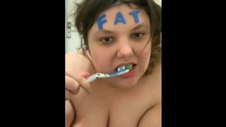 Wide Bitch Goes Butt to Mouth with toothbrush
