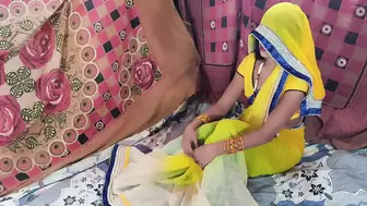 Indian Super Attractive Newly Married Lovers Sex In Yellow Saree Clear Hindi Audio Desi Film