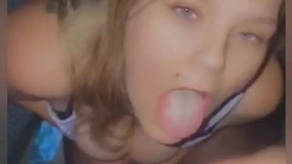 Chav lady blowing cock and taking sperm on the face