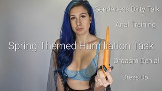 Preview: Spring Humiliation Task & Anal Training: Genderless Sleazy Talk, Dress Up & Cumming Denial