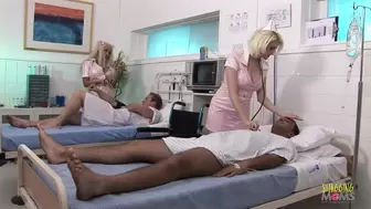 Blonde nurses get their milf slits used by the patients during hard-core group sex