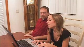 Tiny Tit Rod Eyed Good Bitch Amber POUNDED by NAUGHTY D SCHLONG on LapTop Table SEMEN IN MOUTH