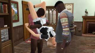 Filthy perverts seduce cleaning bitch and fuck her in cougar people's home